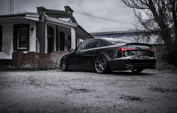 Audi, House, Black, Side, Road, Sedan, Rear, Audi A6