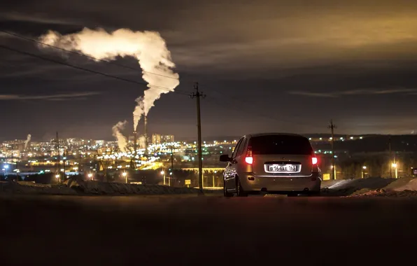 Picture winter, machine, auto, the sky, night, the city, auto, LADA