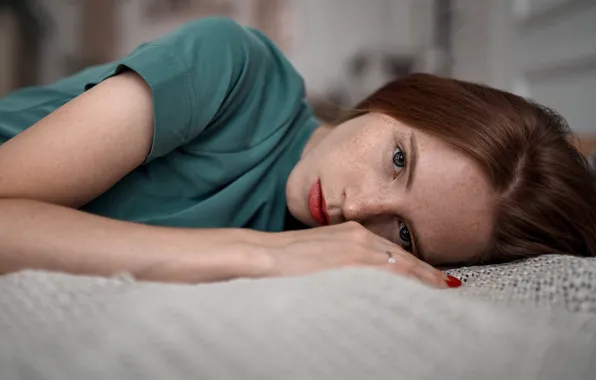 Picture girl, dress, freckles, the beauty, Alexander Kurennoy