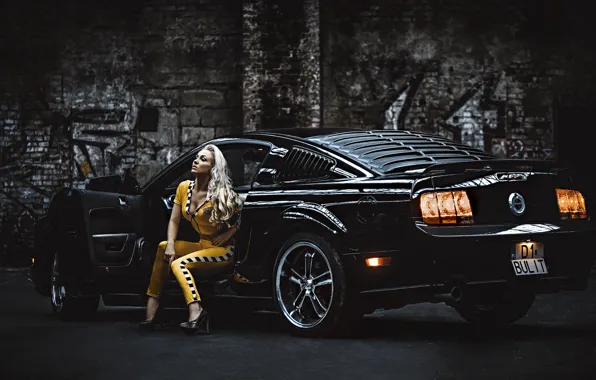 Picture girl, Mustang, Ford, blonde, Ford Mustang