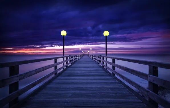 Sea, night, bridge