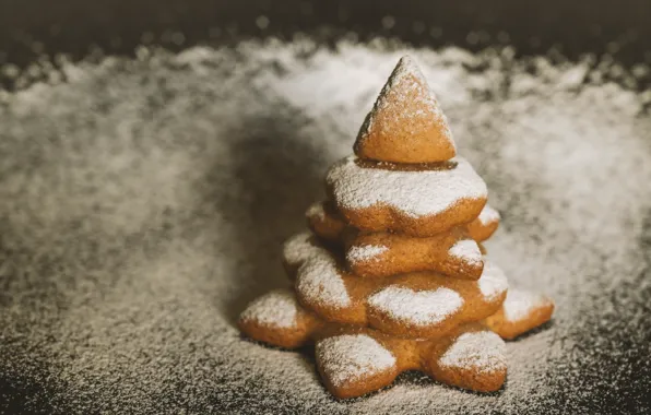 Winter, snow, table, background, cookies, Christmas, New year, stack