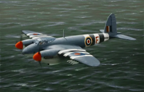War, art, painting, drawing, WW2, De Havilland Mosquito, Prowler's Return