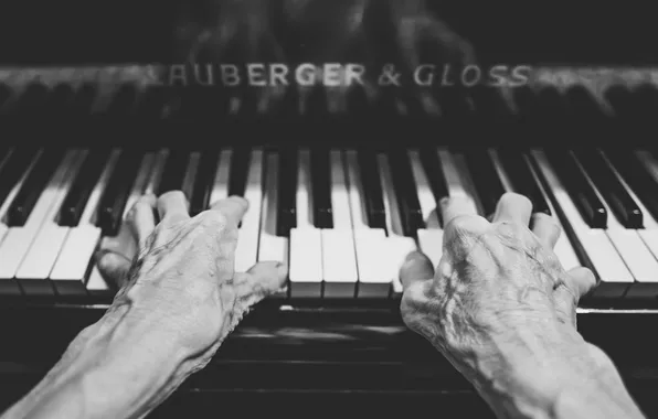 Black and white, hands, keys, piano, monochrome