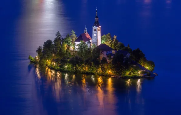 Picture water, landscape, nature, lake, the evening, lighting, Church, island