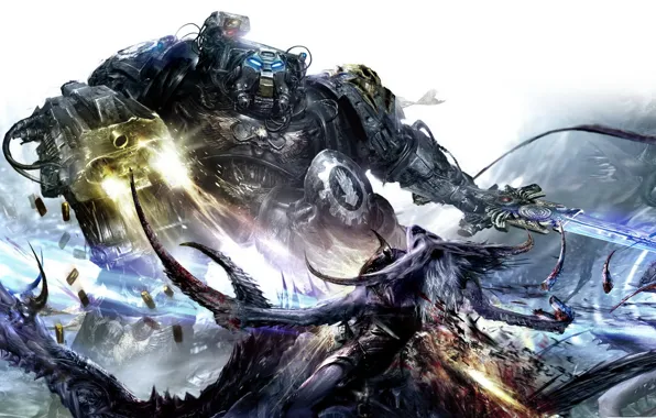 Picture terminator, the demon, fight, Warhammer 40k, iron hands, Slaanesh