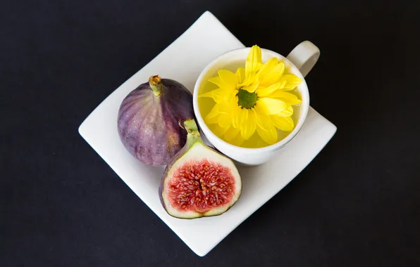 Picture flower, yellow, berries, Cup, white, figs