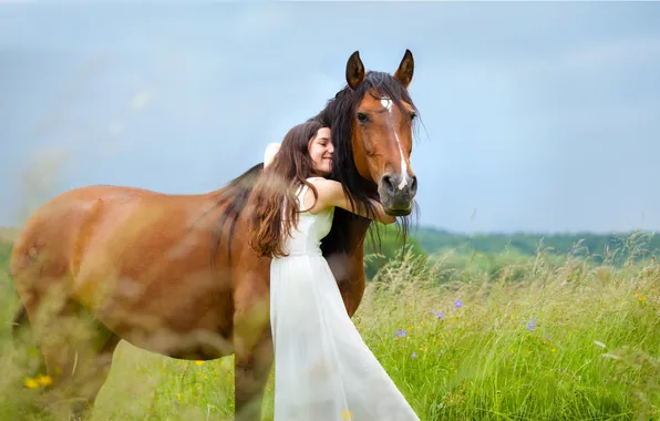Picture girl, nature, horse