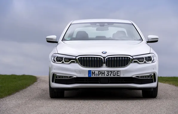 Picture white, BMW, sedan, front view, hybrid, 5, four-door, 2017
