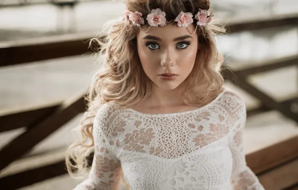 Look, girl, light, flowers, face, pose, portrait, makeup