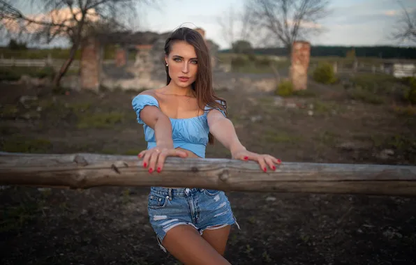 Look, girl, pose, shorts, hands, top, long hair, Dmitry Shulgin