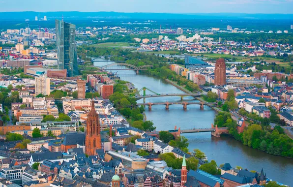 River, building, home, Germany, panorama, bridges, Germany, Frankfurt am main