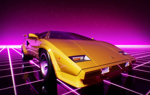 Lamborghini, Machine, Graphics, Neon, Countach, Lamborghini Countach, 80's, Synth