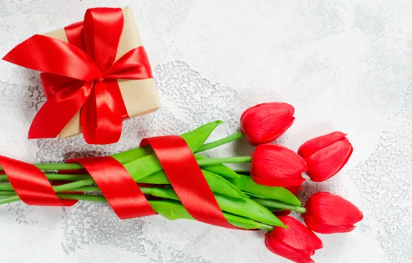 Love, flowers, gift, bouquet, tape, hearts, tulips, red