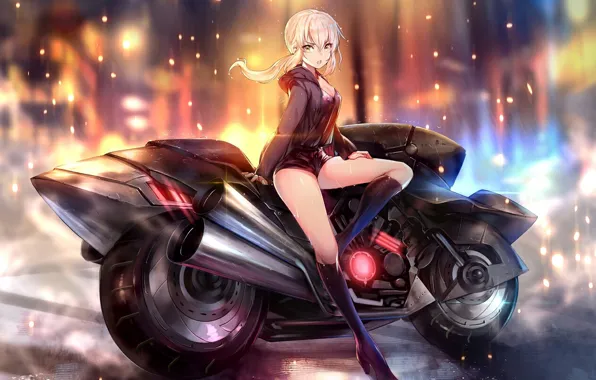 Picture girl, anime, blonde, asian, japanese, oriental, asiatic, motorbike