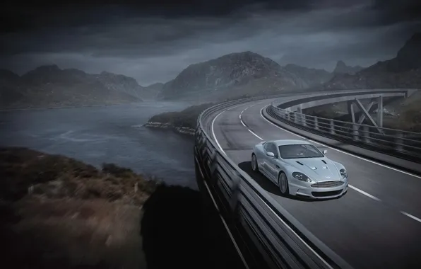 Road, bridge, grey, Aston Martin, Aston Martin