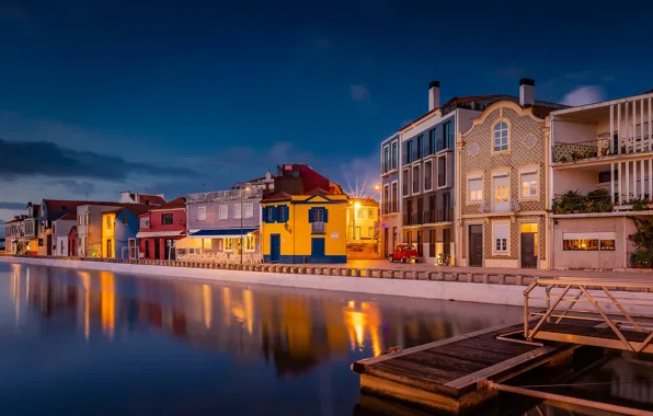 Building, home, pier, channel, Portugal, promenade, Portugal, Aveiro