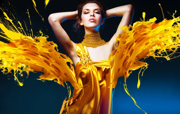 Look, girl, squirt, dress, beads, hairstyle
