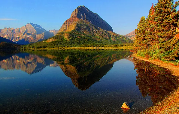 Autumn, forest, the sky, mountains, lake, Montana, USA, glacier national park