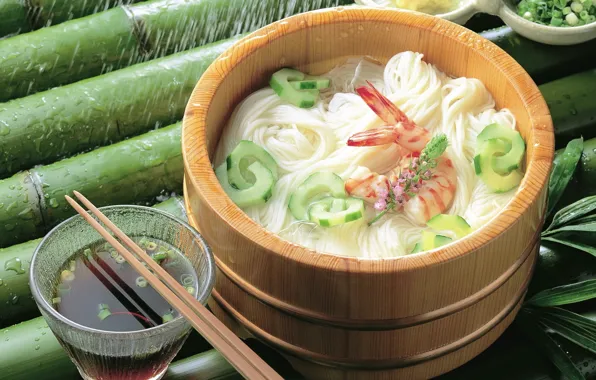 Bamboo, Japan, shrimp, noodles, chopsticks