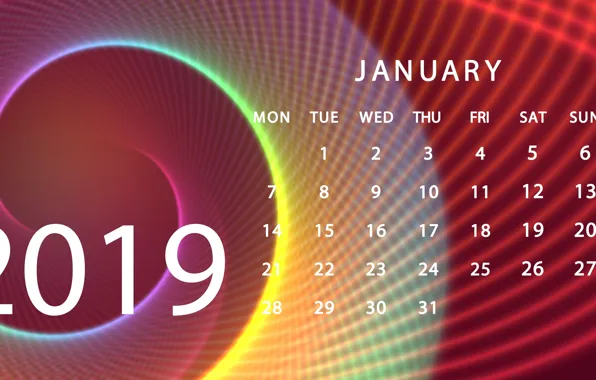 Picture calendar, January, 2019