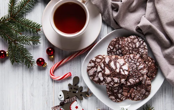 New year, coffee, cookies, figures, shawl