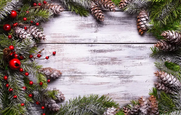 Picture snow, decoration, berries, tree, New Year, Christmas, Christmas, bumps