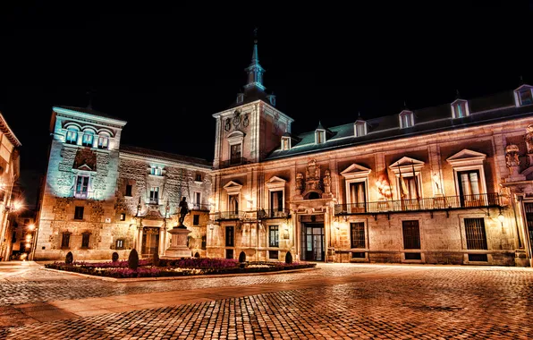 Picture light, night, constructions, Plaza de la Villa, madrid