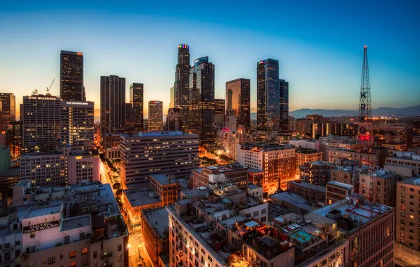 Picture sunset, lights, home, skyscrapers, the evening, panorama, USA, Los Angeles