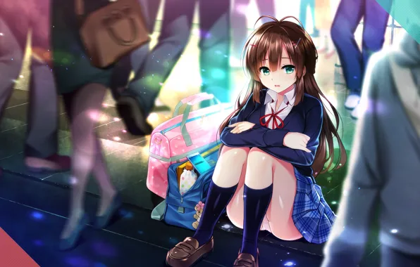 Girl, anime, pedestrian, school uniform