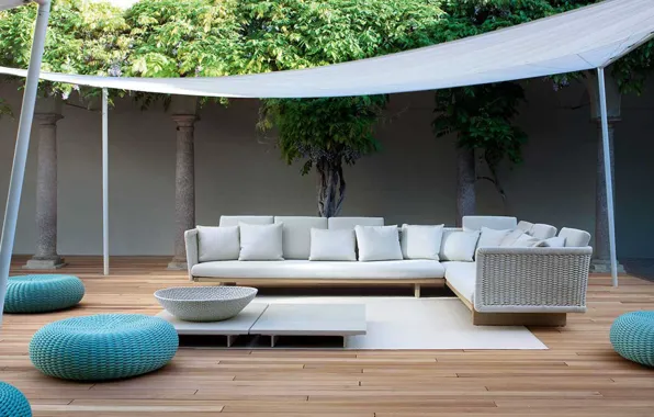 Interior, columns, canopy, sofa, terrace, Mauri & Mauri