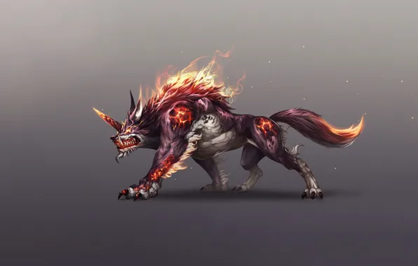 Fantasy, Fire, Monster, Art, Flame, Style, Wolf, Minimalism