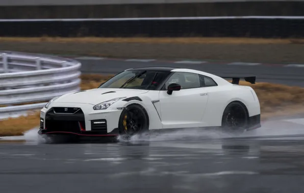 Picture white, Nissan, GT-R, track, R35, Nismo, 2019