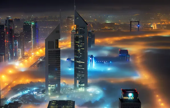 Night, the city, lights, home, Dubai, UAE