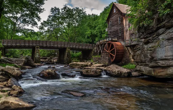 Picture bridge, river, mill