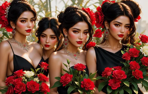 Flowers, girls, Gemini