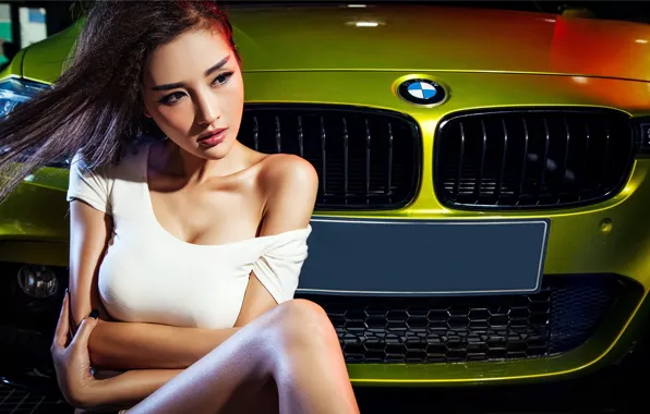 Auto, look, Girls, BMW, Asian, beautiful girl, sitting on the machine