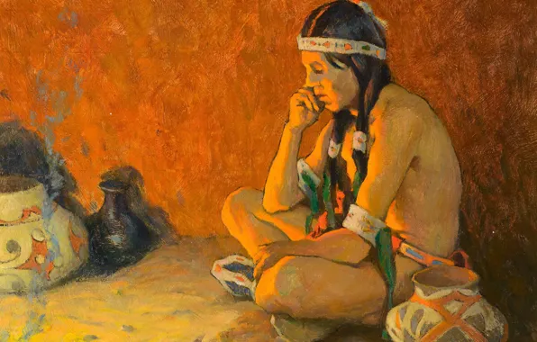 Picture containers, Eanger Irving Couse, thoughtful Indian, The Thinker