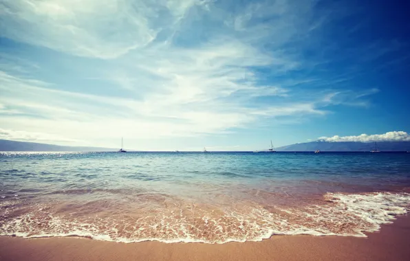 Sand, sea, the sky, water, clouds, landscape, nature, shore