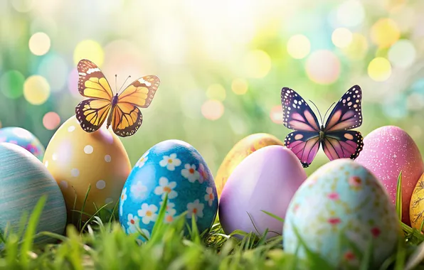 Flowers, eggs, spring, colorful, Easter, happy, flowers, spring