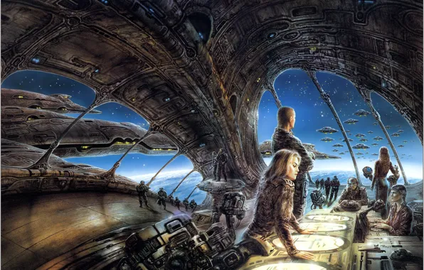 Girl, space, people, ship, planet, art, Luis Royo, The Chantry Guild