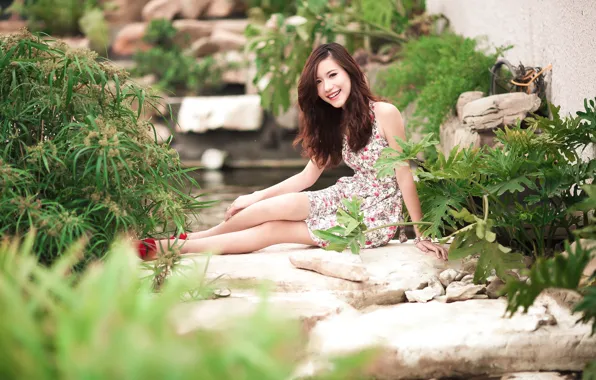 Picture girl, garden, Asian