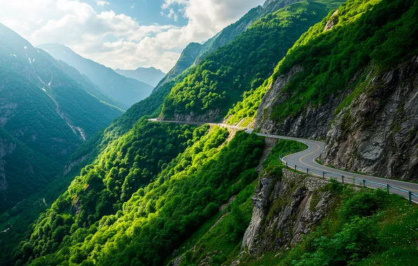 Road, the sky, clouds, mountains, nature, Wallpaper, valley, wallpaper