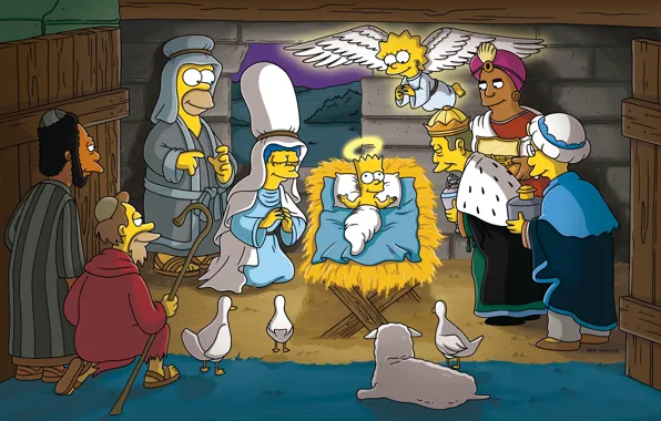 Wallpaper The simpsons, Christmas, Homer, Bart, Lisa, The Simpsons