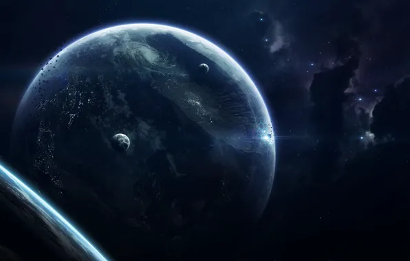 Stars, Planet, Space, Nebula, Star, Planet, Crater, Planets