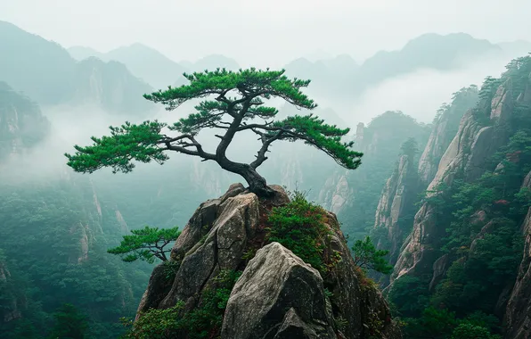 Mountains, fog, tree, Wallpaper, wallpaper, mountains, tree, fog