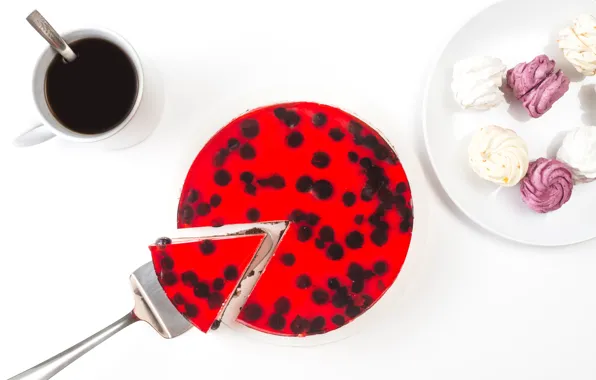 Coffee, cake, dessert, jelly, marshmallows