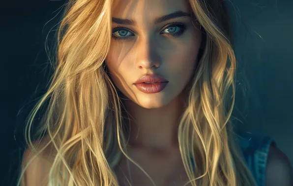 Look, girl, light, face, blonde, grey background, grey eyes, long hair