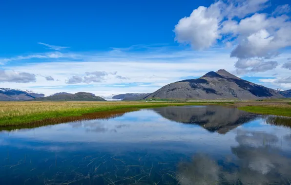Landscape, mountains, lake, Iceland