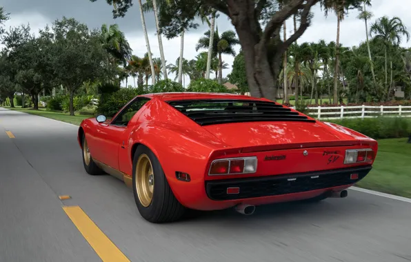 Road, Lamborghini, 1971, rear view, Miura, Lamborghini, Lamborghini Miura P400 SV